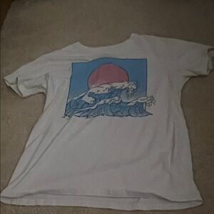 Mighty Fine White Tee with Blue and Pink Graphic